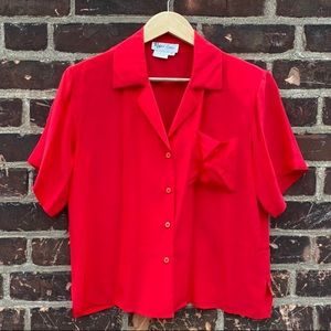 Vintage Red Silk short sleeve button up